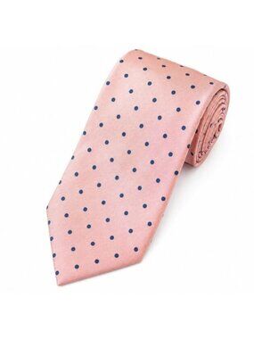 John Comfort London Silk Tie Pink Navy Polka Dot Vintage Made in England 3"